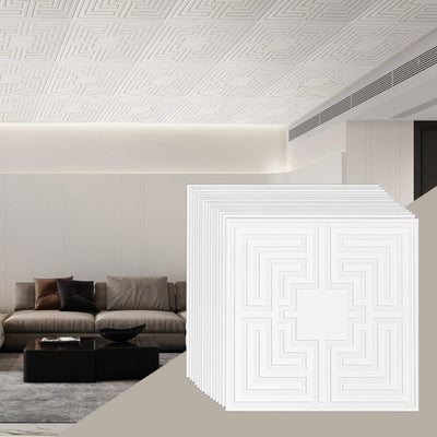 VEVOR Ceiling Tiles 12-Pack 24 x 24 in PVC Easy Installation White Echo Pattern 