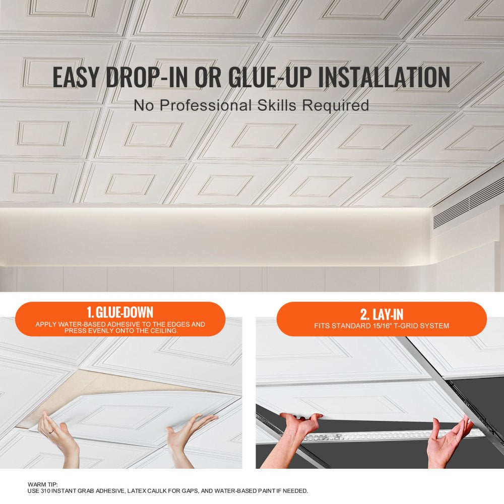 VEVOR Ceiling Tiles 12-Pack 24 x 24 in PVC Easy Installation White Geometric 