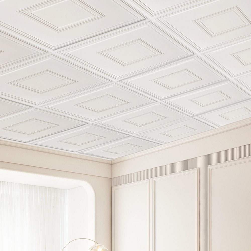 VEVOR Ceiling Tiles 12-Pack 24 x 24 in PVC Easy Installation White Geometric 