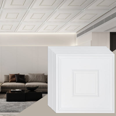 VEVOR Ceiling Tiles 12-Pack 24 x 24 in PVC Easy Installation White Geometric 