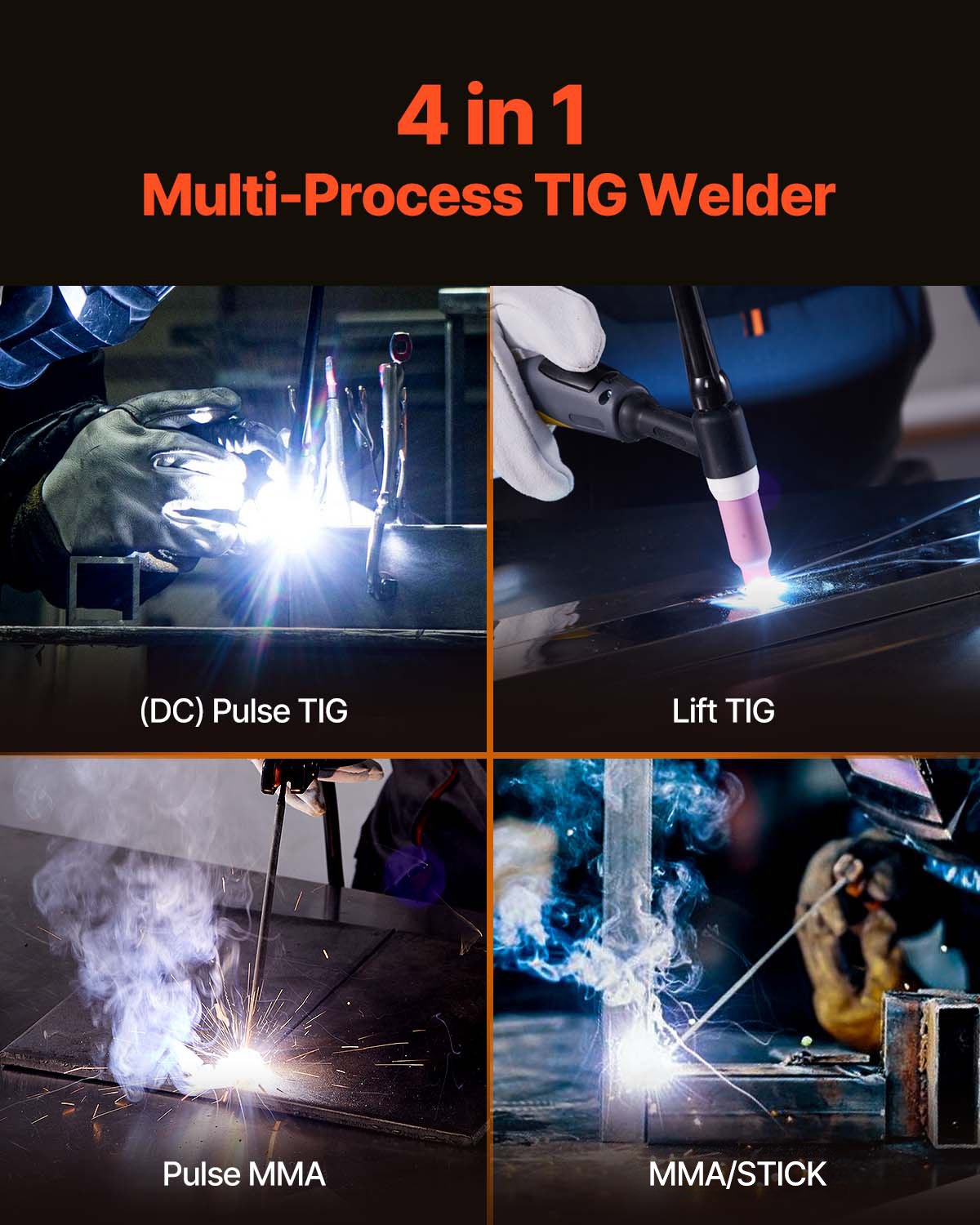 VEVOR TIG Welder 4-In-1 Welding Machine Pulse MMA Lift STICK IGBT Inverter LED 