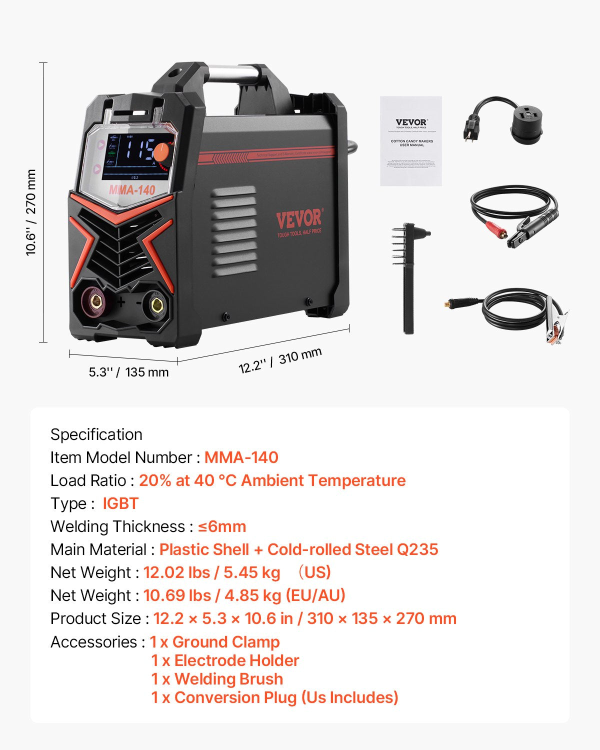 VEVOR TIG Welder 4-In-1 Welding Machine Pulse MMA Lift STICK IGBT Inverter LED 