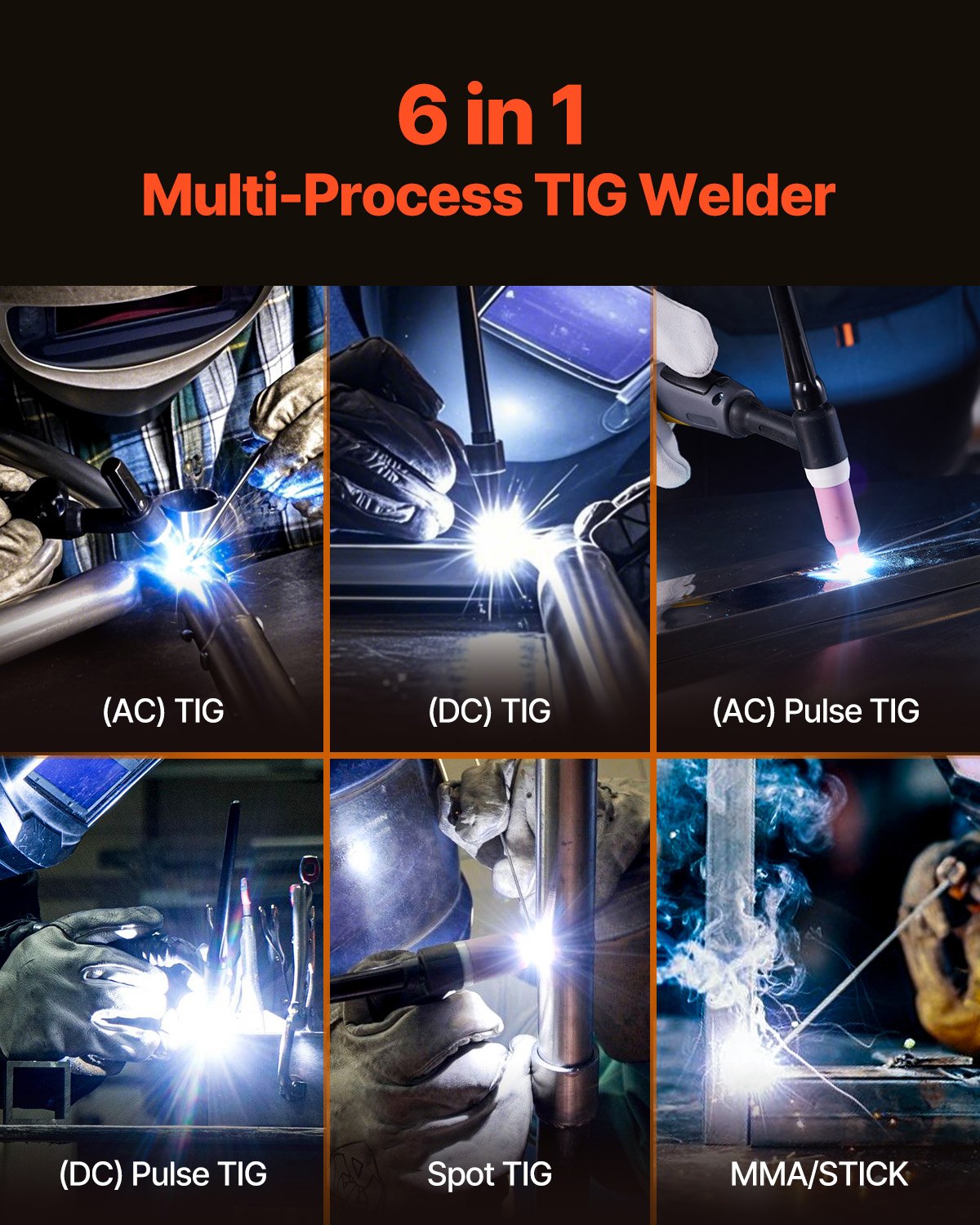 VEVOR TIG Welder 6-In-1 AC/DC Welding Machine Pulse Spot MMA Stick IGBT LED 