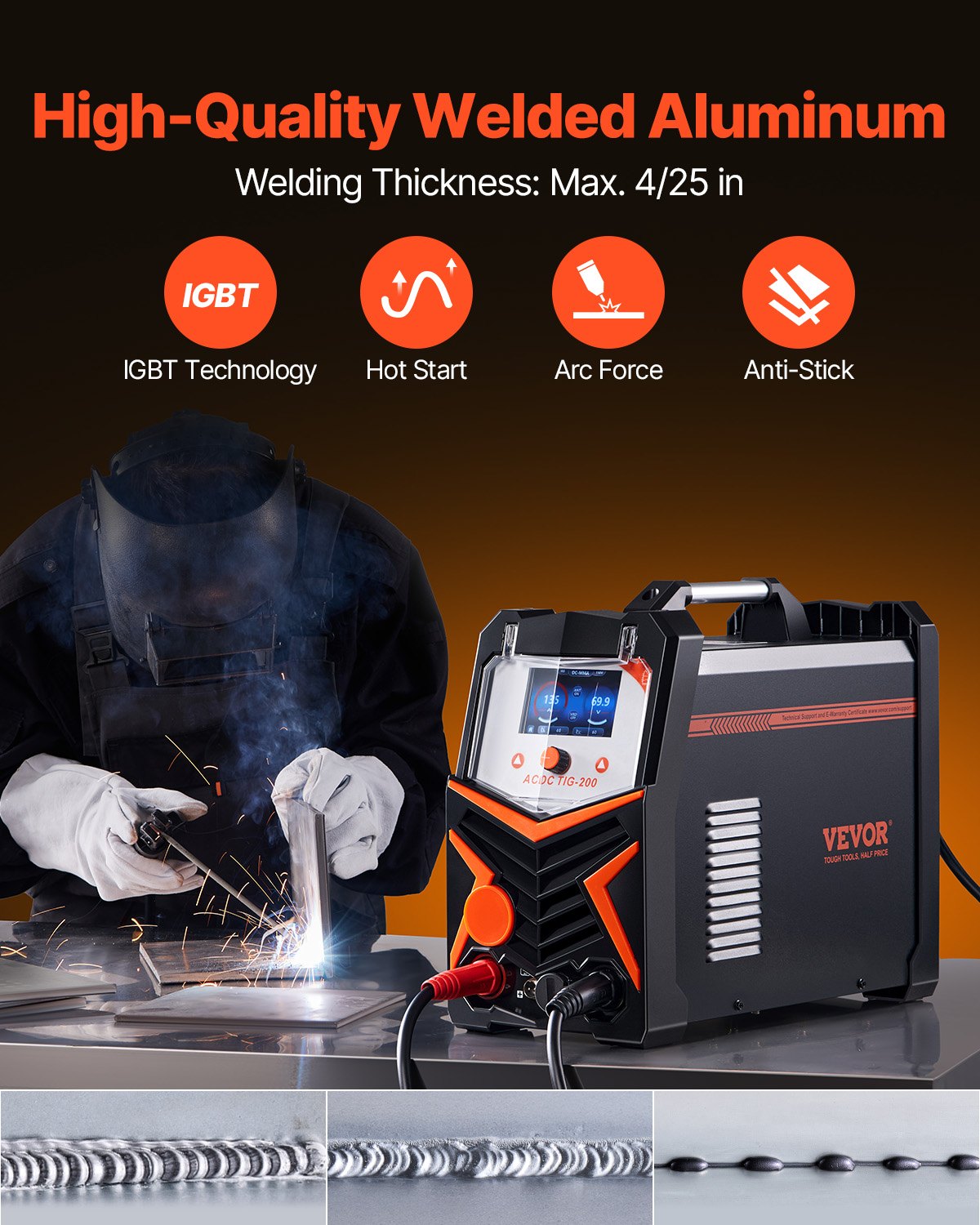 VEVOR TIG Welder 6-In-1 AC/DC Welding Machine Pulse Spot MMA Stick IGBT LED 