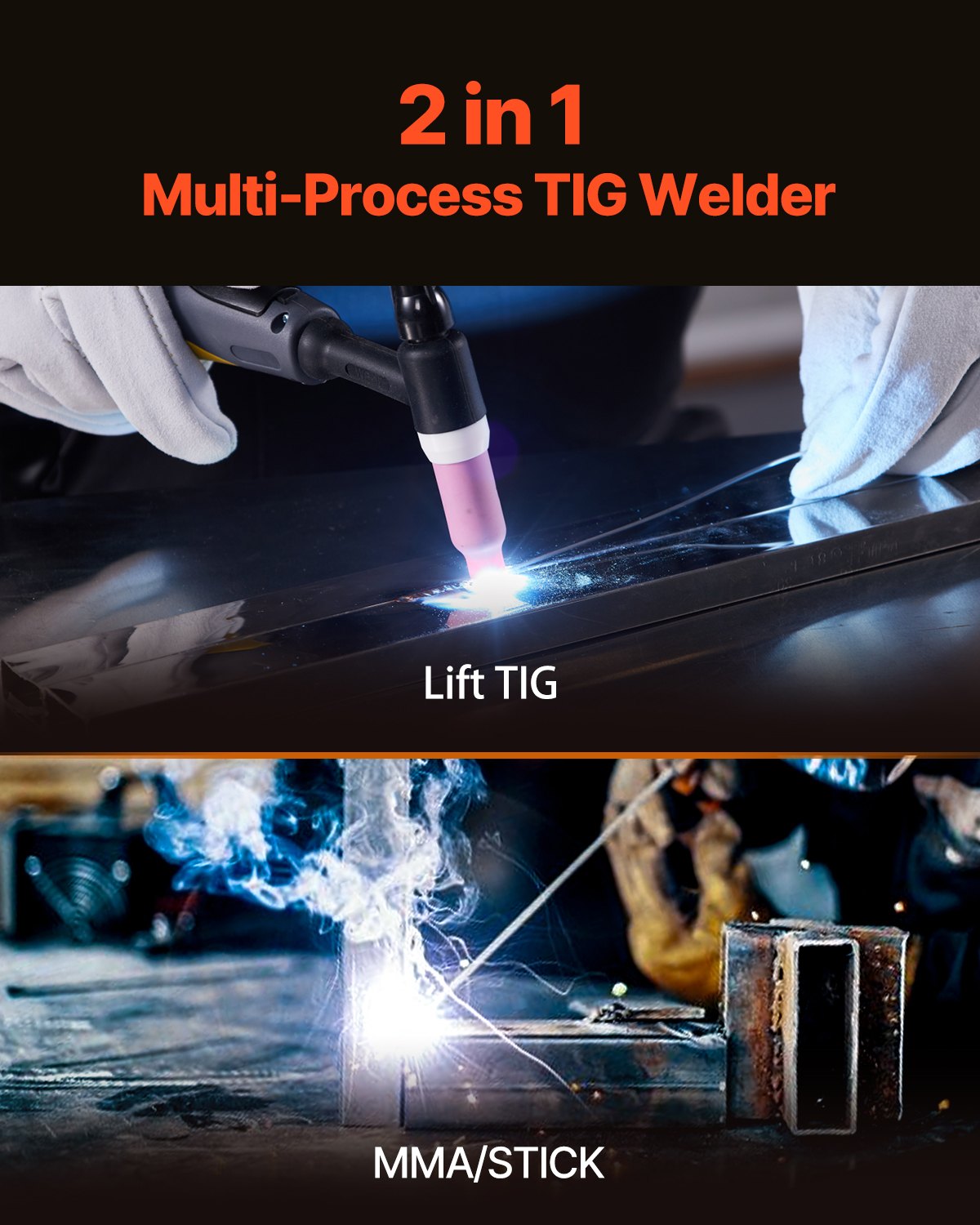 VEVOR TIG Welder 2-In-1 Welding Machine Lift MMA Stick Arc IGBT Hot Start LED 