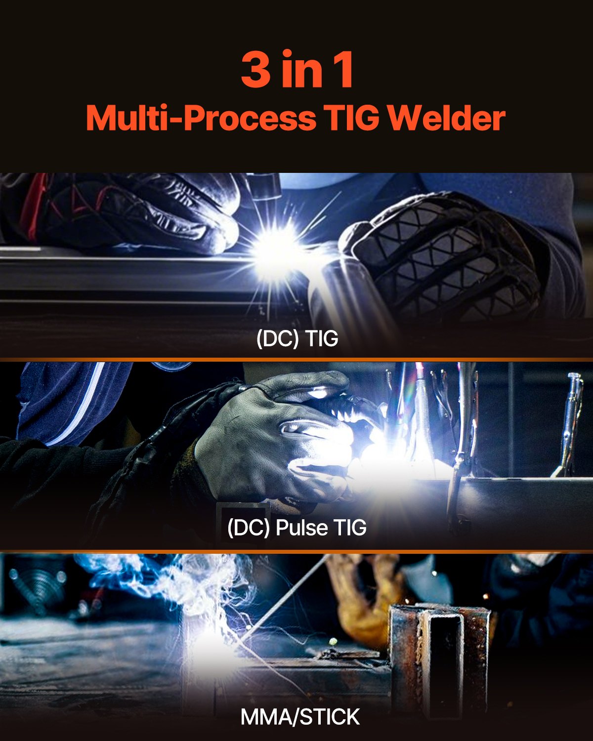 VEVOR TIG Welder 3-In-1 Welding Machine Pulse MMA Stick IGBT Inverter LED 