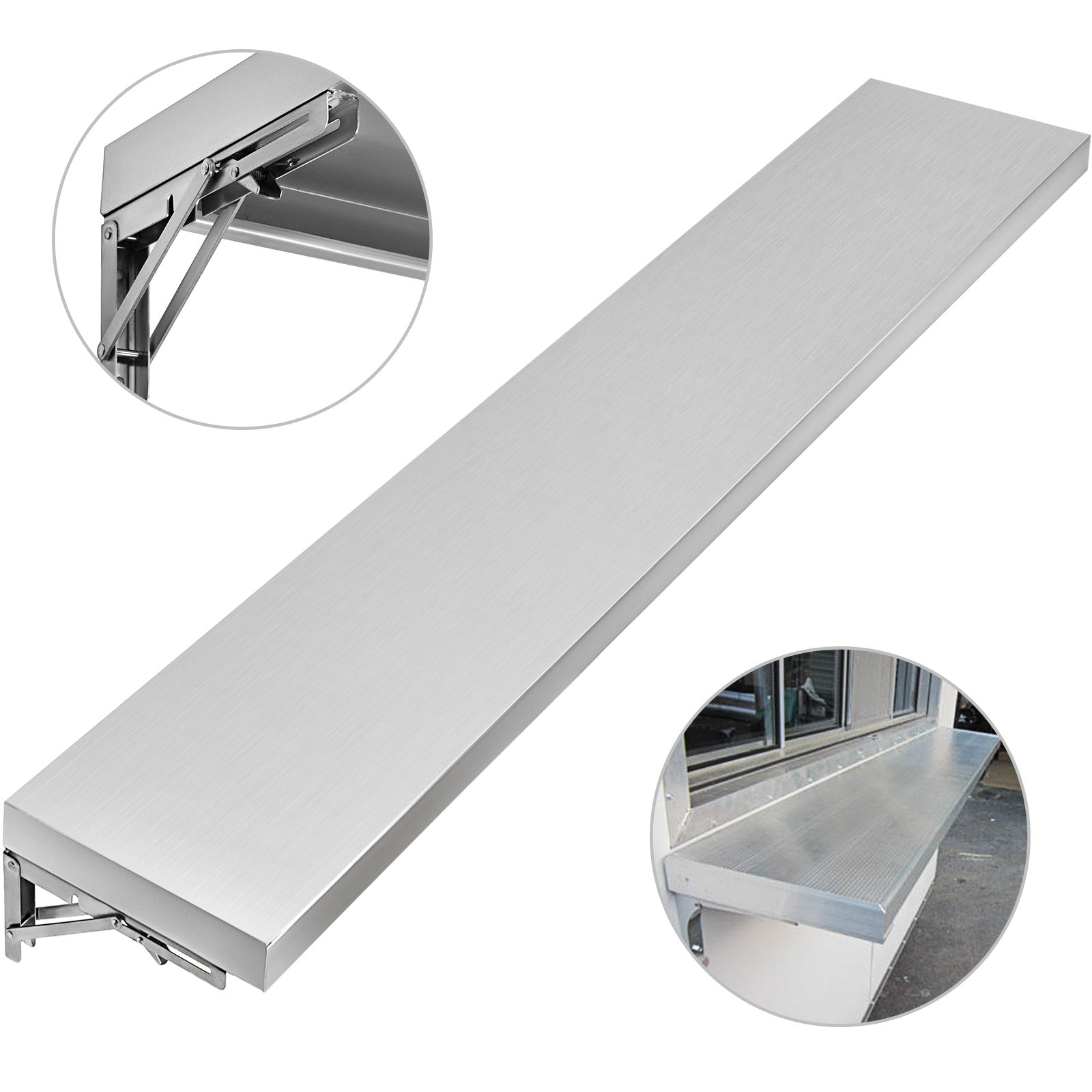 VEVOR 70.9x11.4x1.8 Inch Concession Window Shelf Stainless Steel Drop Down Folding Serving Food Wall Shelf Stand Serving for Concession Trailer Serving Window 