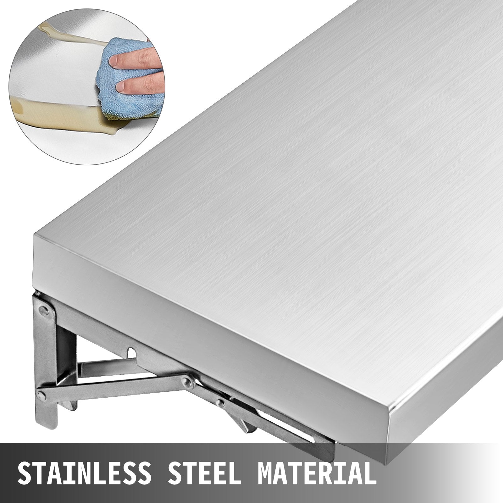 VEVOR 70.9x11.4x1.8 Inch Concession Window Shelf Stainless Steel Drop Down Folding Serving Food Wall Shelf Stand Serving for Concession Trailer Serving Window 
