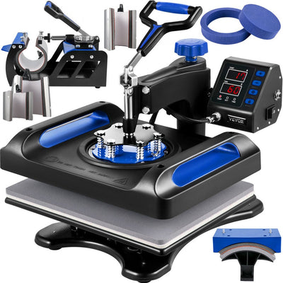 VEVOR Heat Press Machine 12 x 15 Inch 8 in 1 Heat Press Sublimation Machine 360° Rotation Swing Away 8 in 1 Shirt Printing Machine Dual-Tube Heating for DIY T-Shirts Cap & Mugs Blue 