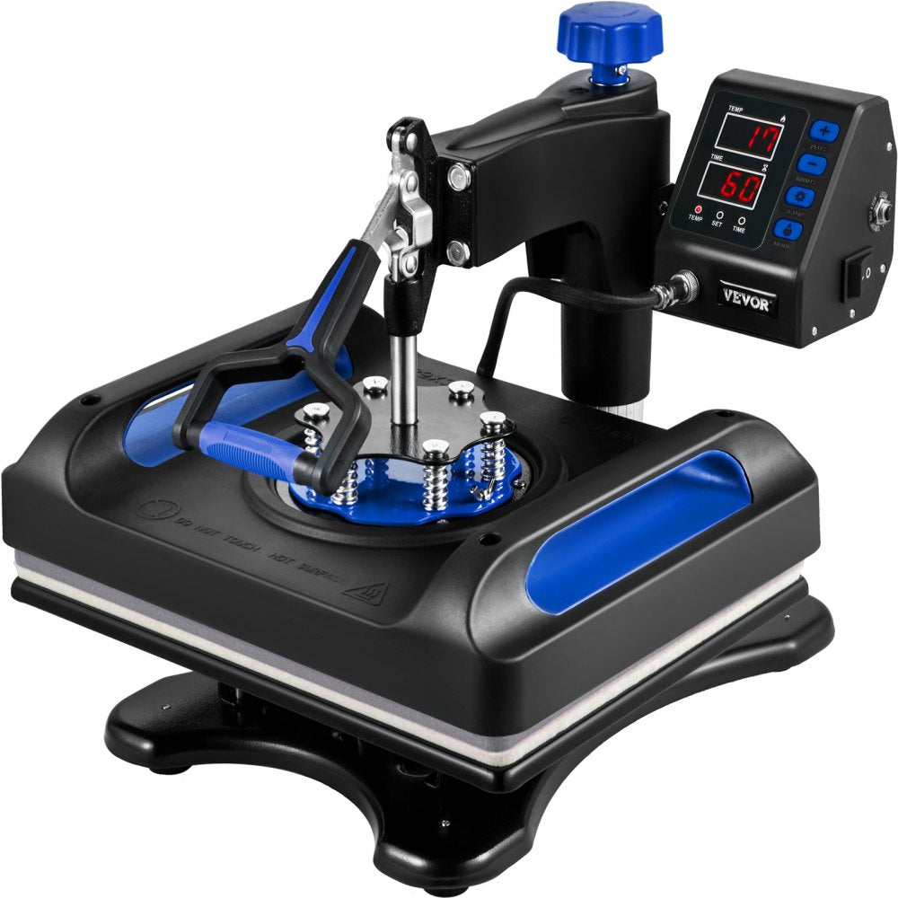 VEVOR Heat Press Machine 12 x 15 Inch 8 in 1 Heat Press Sublimation Machine 360° Rotation Swing Away 8 in 1 Shirt Printing Machine Dual-Tube Heating for DIY T-Shirts Cap & Mugs Blue 
