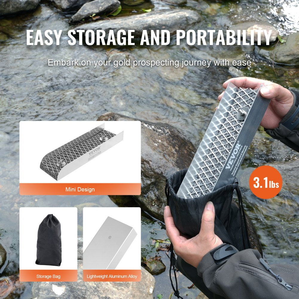 VEVOR Gold Panning Kit With Mini Sluice Box, 12" Aluminum Gold Mining Equipment, 16 PCS Gold Prospecting Kit with Gold Pan, Classifier Screen, Separating Magnet, Drawstring Backpack and Accessories 