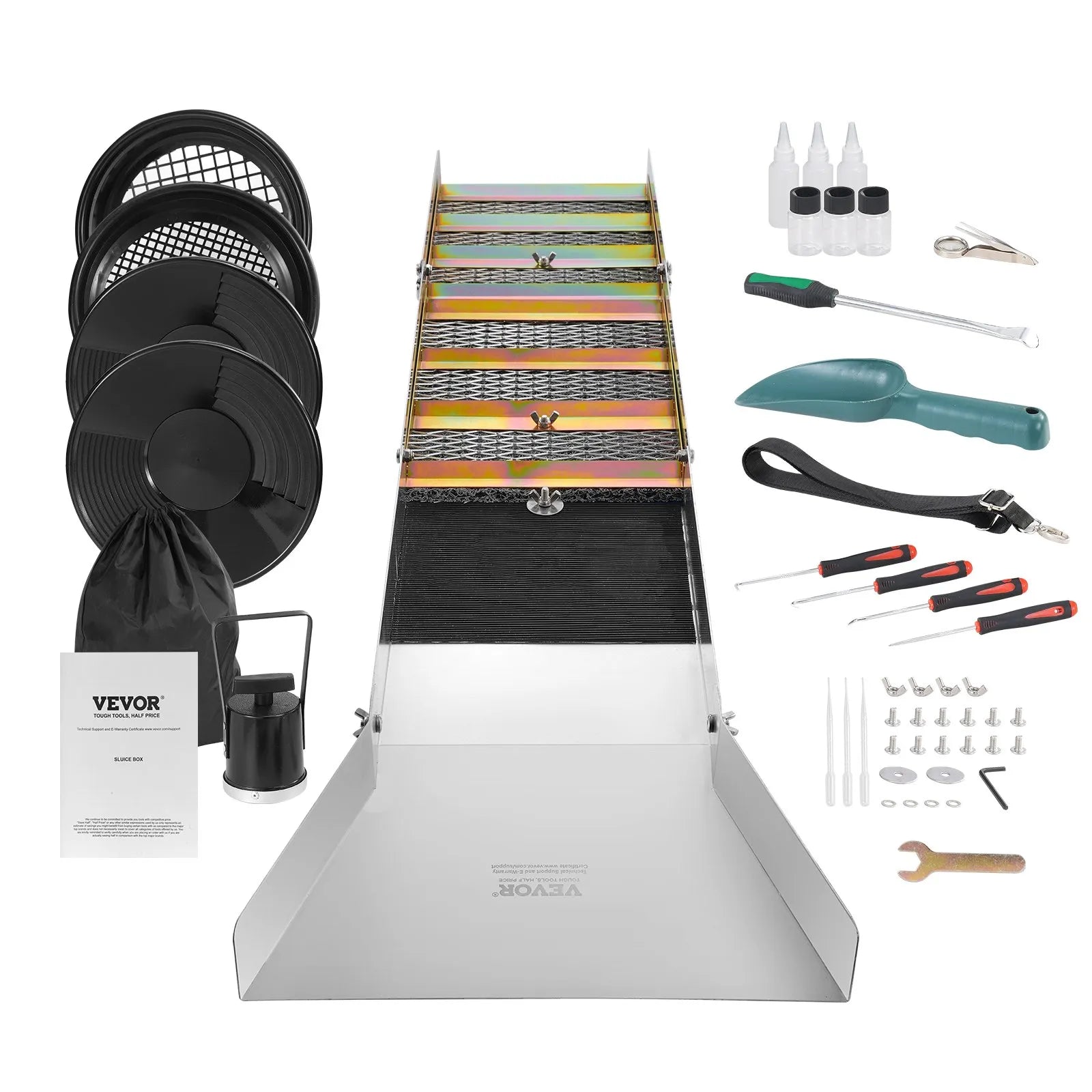 VEVOR Gold Panning Kit With Sluice Box, 50" Aluminum Gold Mining Equipment, 23 PCS Gold Prospecting Kit with Gold Pan, Classifier Screen, Separating Magnet, Drawstring Backpack and Accessories