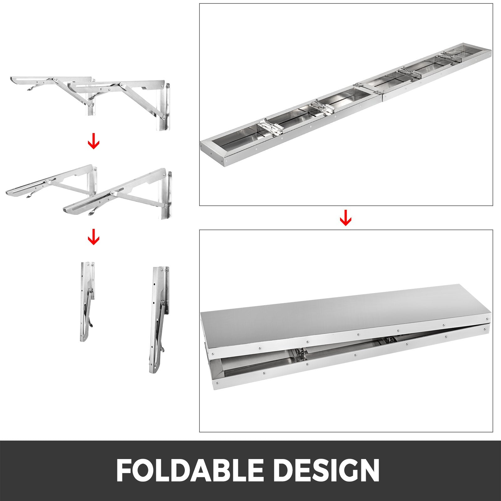 VEVOR Concession Shelf 96L x 12W Inch Stainless Steel Drop Down Folding Serving Food Shelf Stand Serving for Concession Trailer Serving Window 