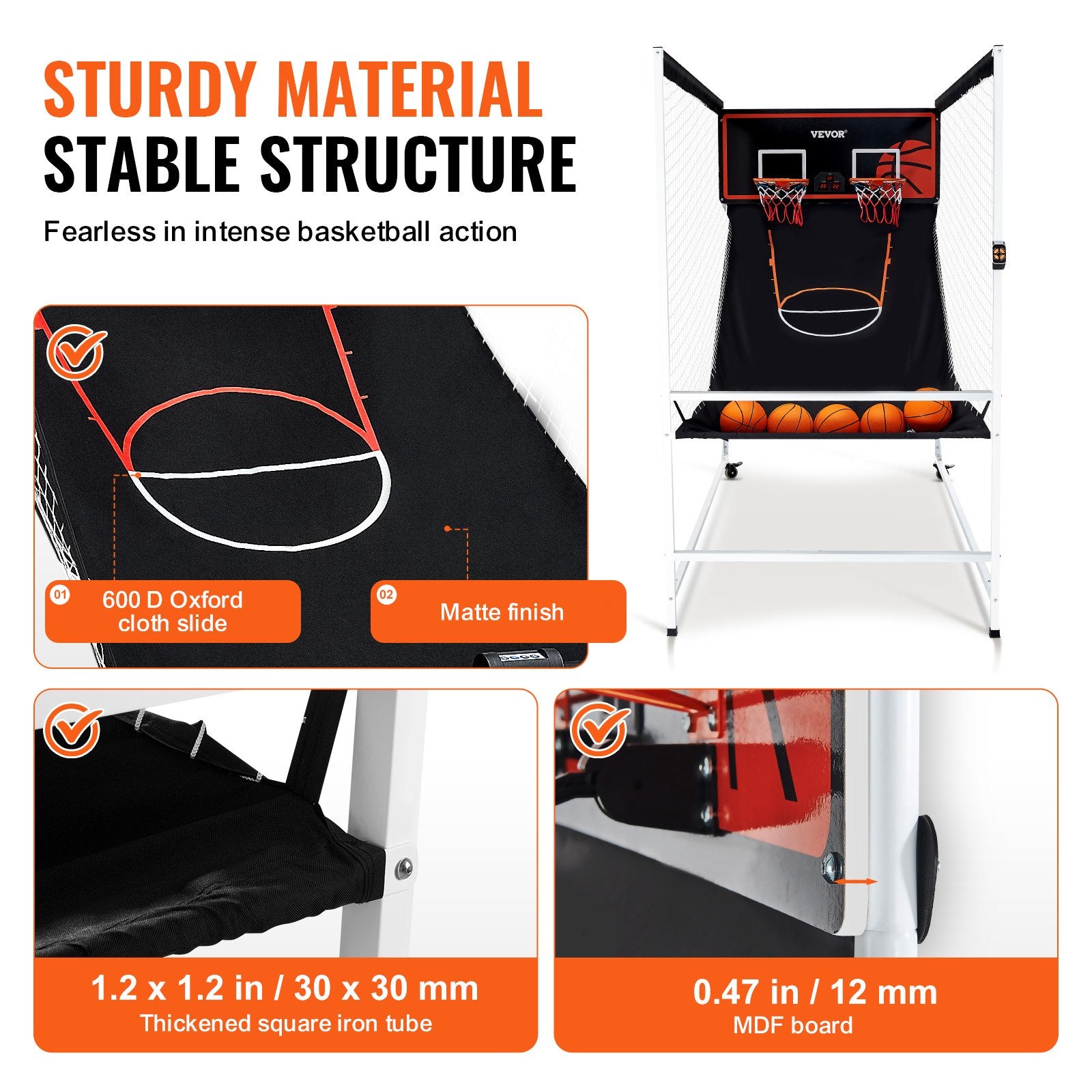 VEVOR Arcade Cage Basketball Game, 2 Player Indoor Basketball Game, Home Dual Shot Sport with 5 Balls, 8 Game Modes, Electronic Scoreboard, and Inflation Pump, for Kids, Adults (Black & White) 