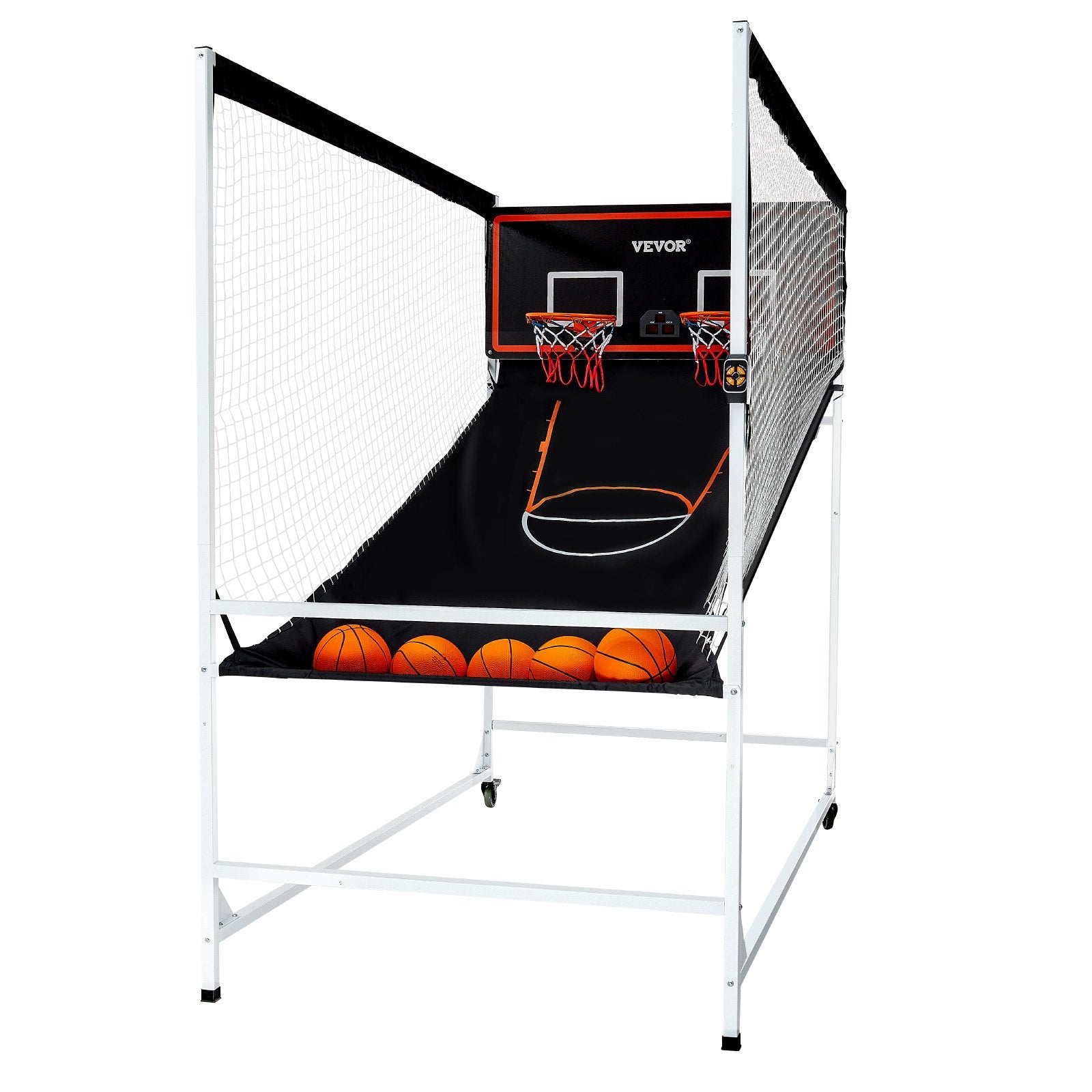 VEVOR Arcade Cage Basketball Game, 2 Player Indoor Basketball Game, Home Dual Shot Sport with 5 Balls, 8 Game Modes, Electronic Scoreboard, and Inflation Pump, for Kids, Adults (Black & White) 