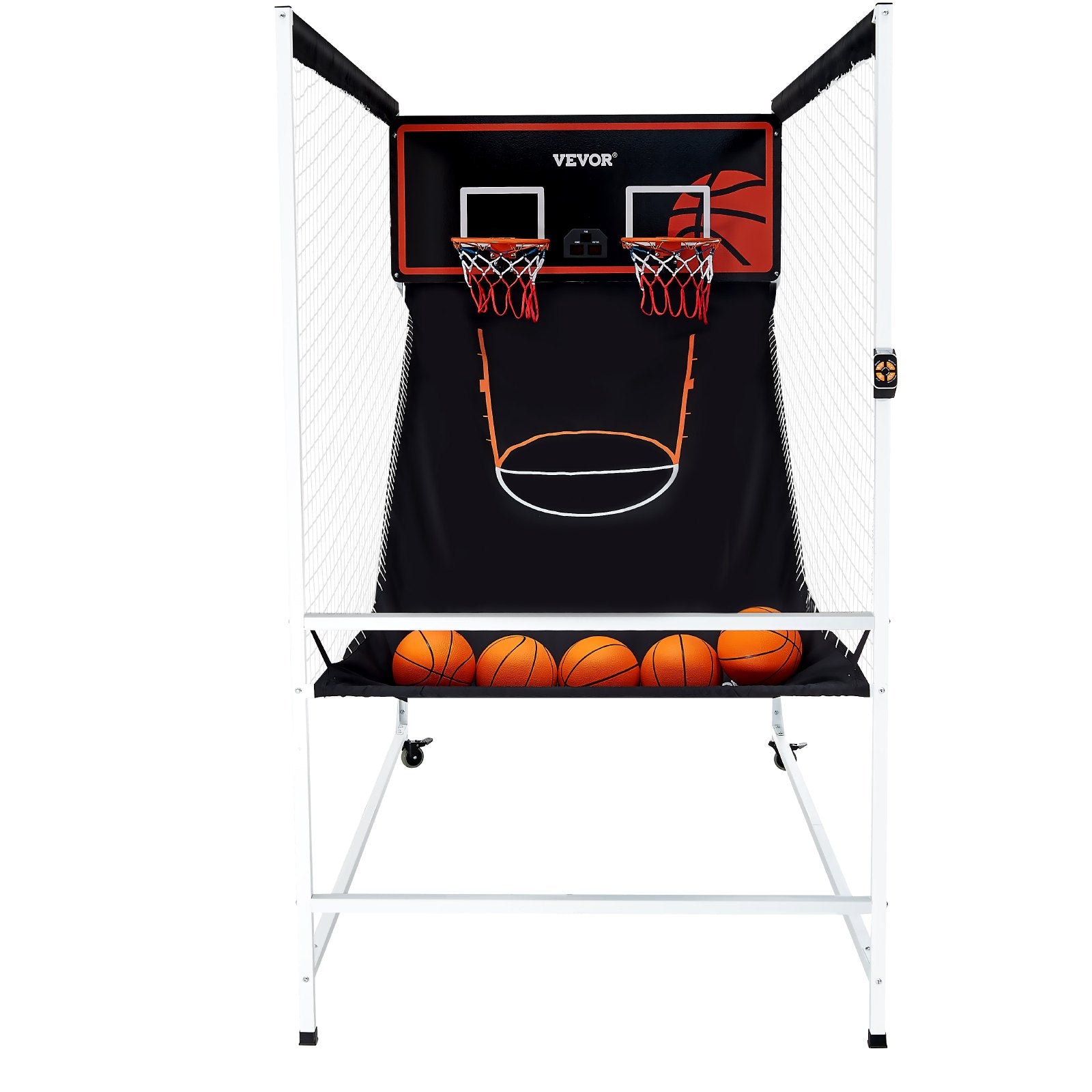 VEVOR Arcade Cage Basketball Game, 2 Player Indoor Basketball Game, Home Dual Shot Sport with 5 Balls, 8 Game Modes, Electronic Scoreboard, and Inflation Pump, for Kids, Adults (Black & White) 