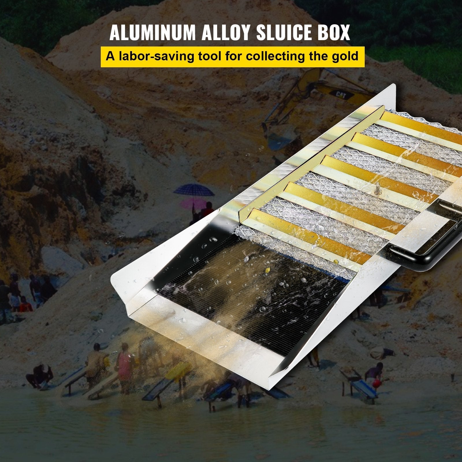 VEVOR Aluminum Alloy Sluice Box, Compact 24" Mini Sluice Boxes for Gold, Lightweight Gold Sluice Equipment, Portable Sluice Boxes w/ Miner's Moss, River, Creek, Gold Panning, Prospecting, Dredging 