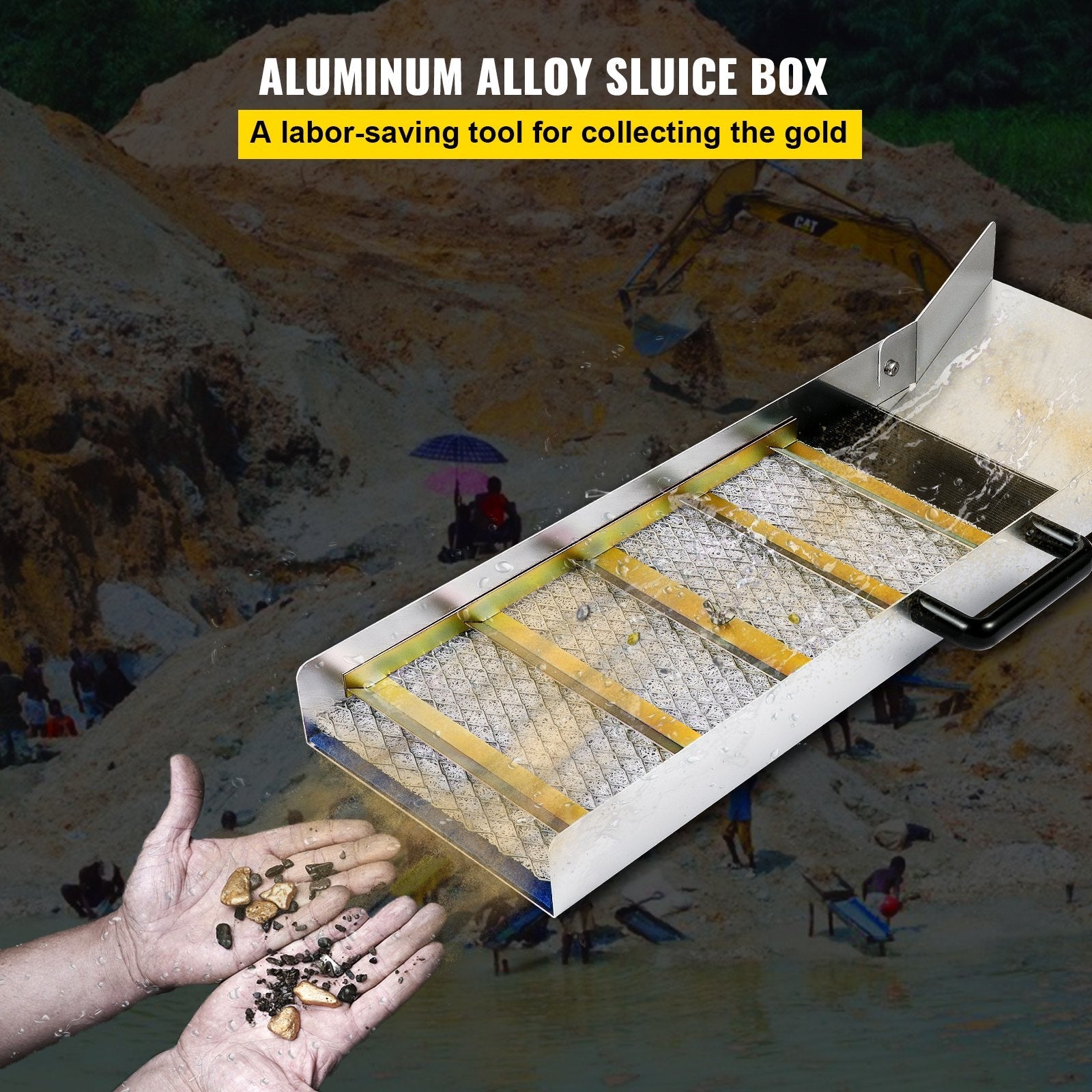 VEVOR Aluminum Alloy Sluice Box, Compact 30\" Long Sluice Boxes for Gold, Lightweight Gold Sluice Equipment, Portable Sluice Boxes w/Miner\'s Moss, River, Creek, Gold Panning, Prospecting, Dredging 