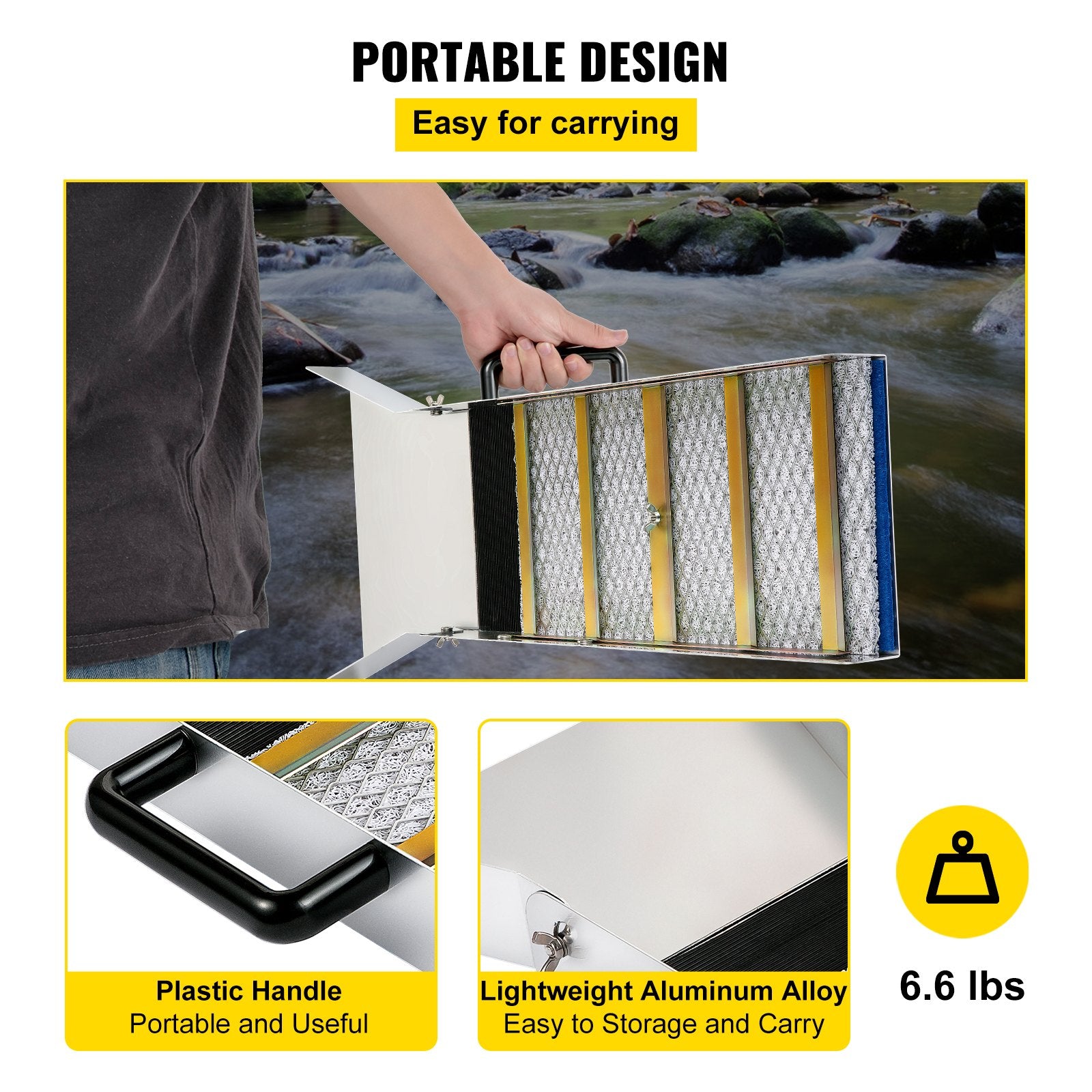 VEVOR Aluminum Alloy Sluice Box, Compact 30\" Long Sluice Boxes for Gold, Lightweight Gold Sluice Equipment, Portable Sluice Boxes w/Miner\'s Moss, River, Creek, Gold Panning, Prospecting, Dredging 