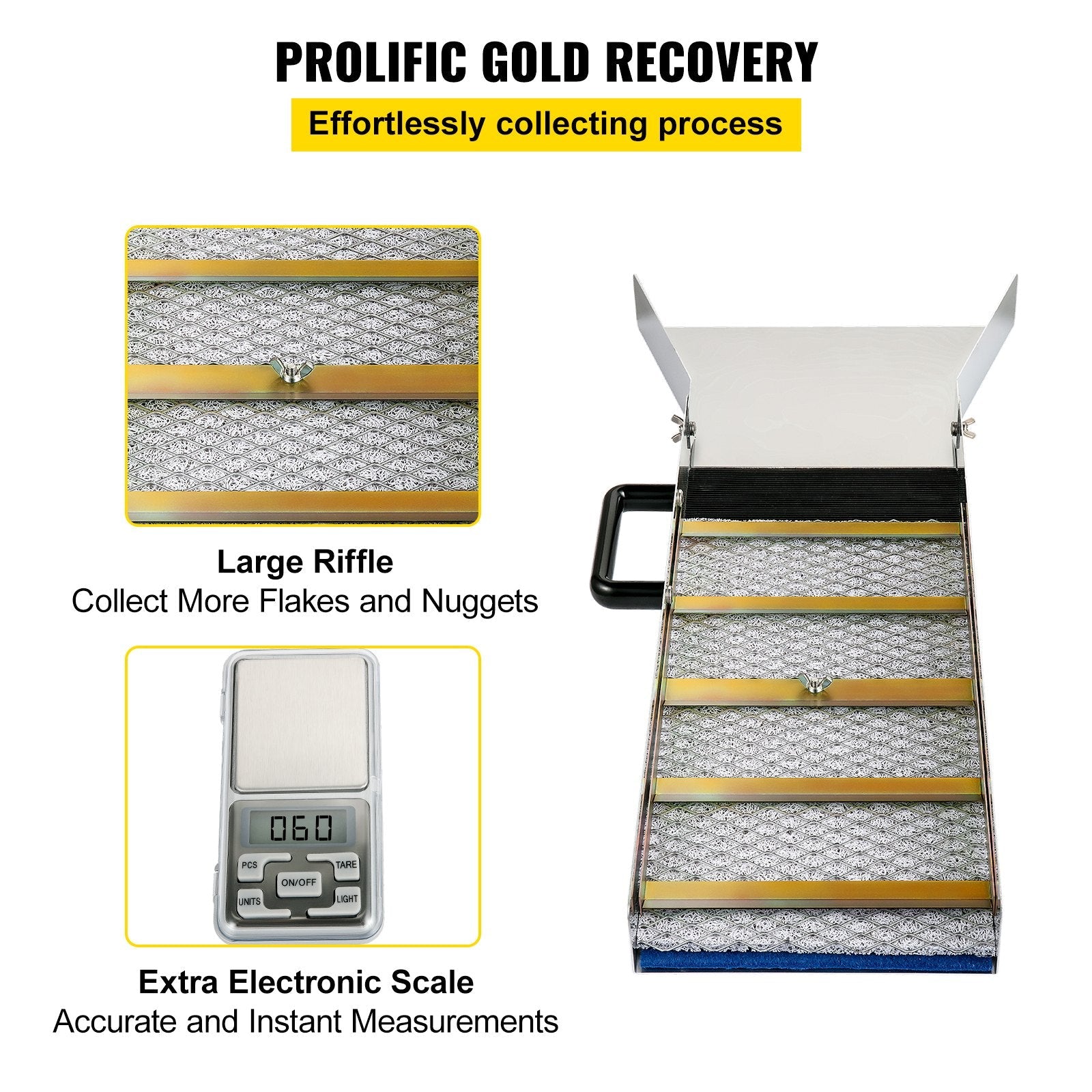 VEVOR Aluminum Alloy Sluice Box, Compact 30\" Long Sluice Boxes for Gold, Lightweight Gold Sluice Equipment, Portable Sluice Boxes w/Miner\'s Moss, River, Creek, Gold Panning, Prospecting, Dredging 