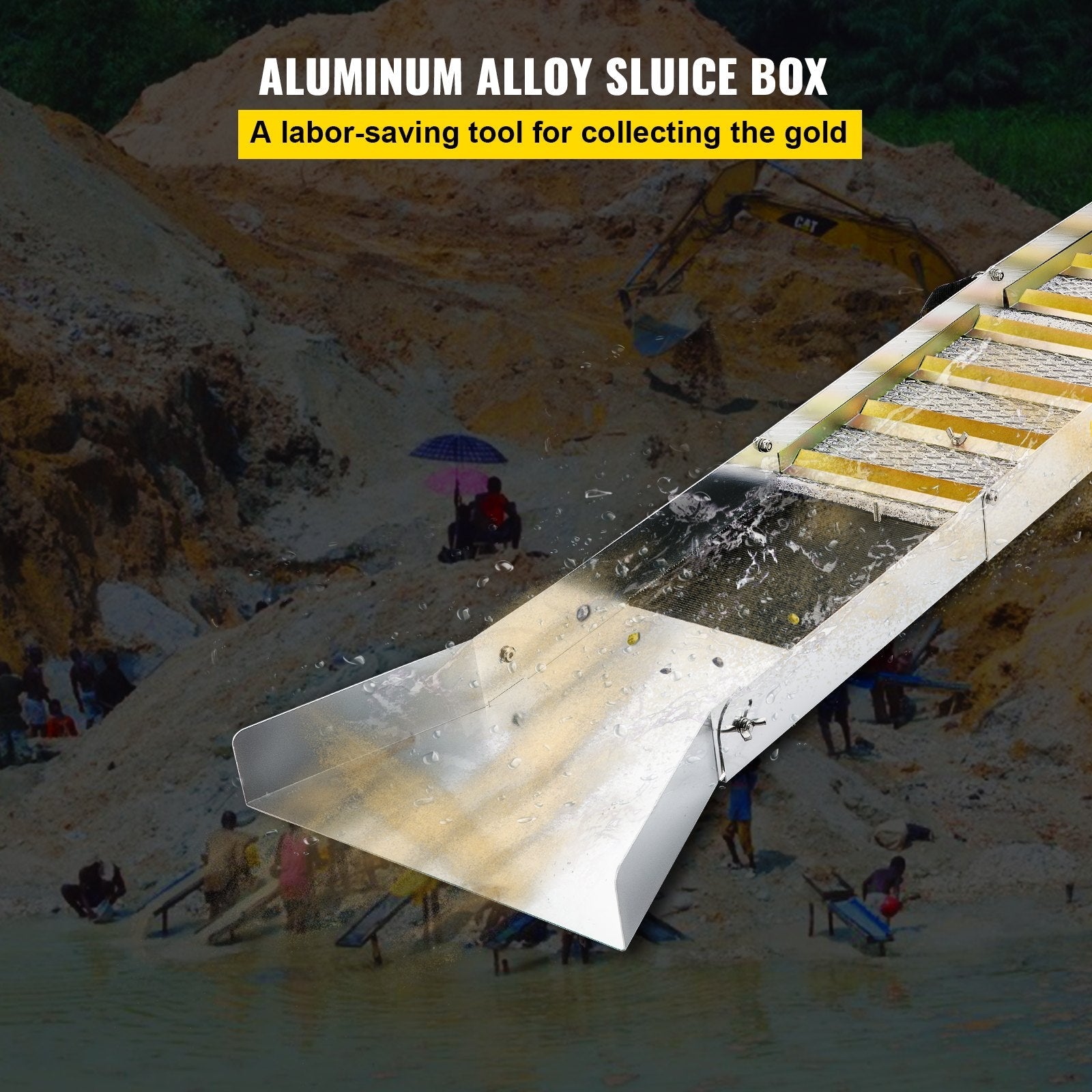 VEVOR Folding Aluminum Alloy Sluice Box, Compact 50" Sluice Boxes for Gold, Lightweight Gold Sluice Equipment, Portable Sluice Boxes w/ Miner's Moss, River, Creek, Gold Panning, Prospecting, Dredging 