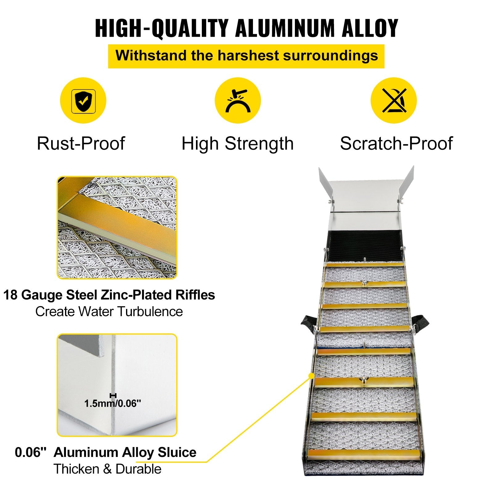 VEVOR Folding Aluminum Alloy Sluice Box, Compact 50" Sluice Boxes for Gold, Lightweight Gold Sluice Equipment, Portable Sluice Boxes w/ Miner's Moss, River, Creek, Gold Panning, Prospecting, Dredging 