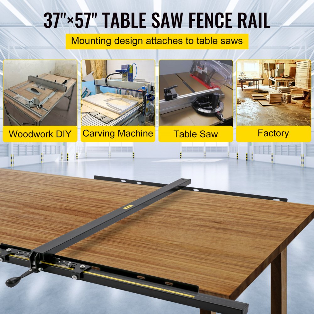 VEVOR Table Saw Fence System, 37"×57" Classic Table Saw Fence Rail, Metric/Imperial Scale, Adjustable Hole Saw Fence System, w/ Front Guide Bar Table Saw Fence, Tablesaw Fence Slide for Easy Gliding 