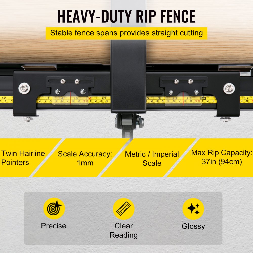 VEVOR Table Saw Fence System, 37"×57" Classic Table Saw Fence Rail, Metric/Imperial Scale, Adjustable Hole Saw Fence System, w/ Front Guide Bar Table Saw Fence, Tablesaw Fence Slide for Easy Gliding 