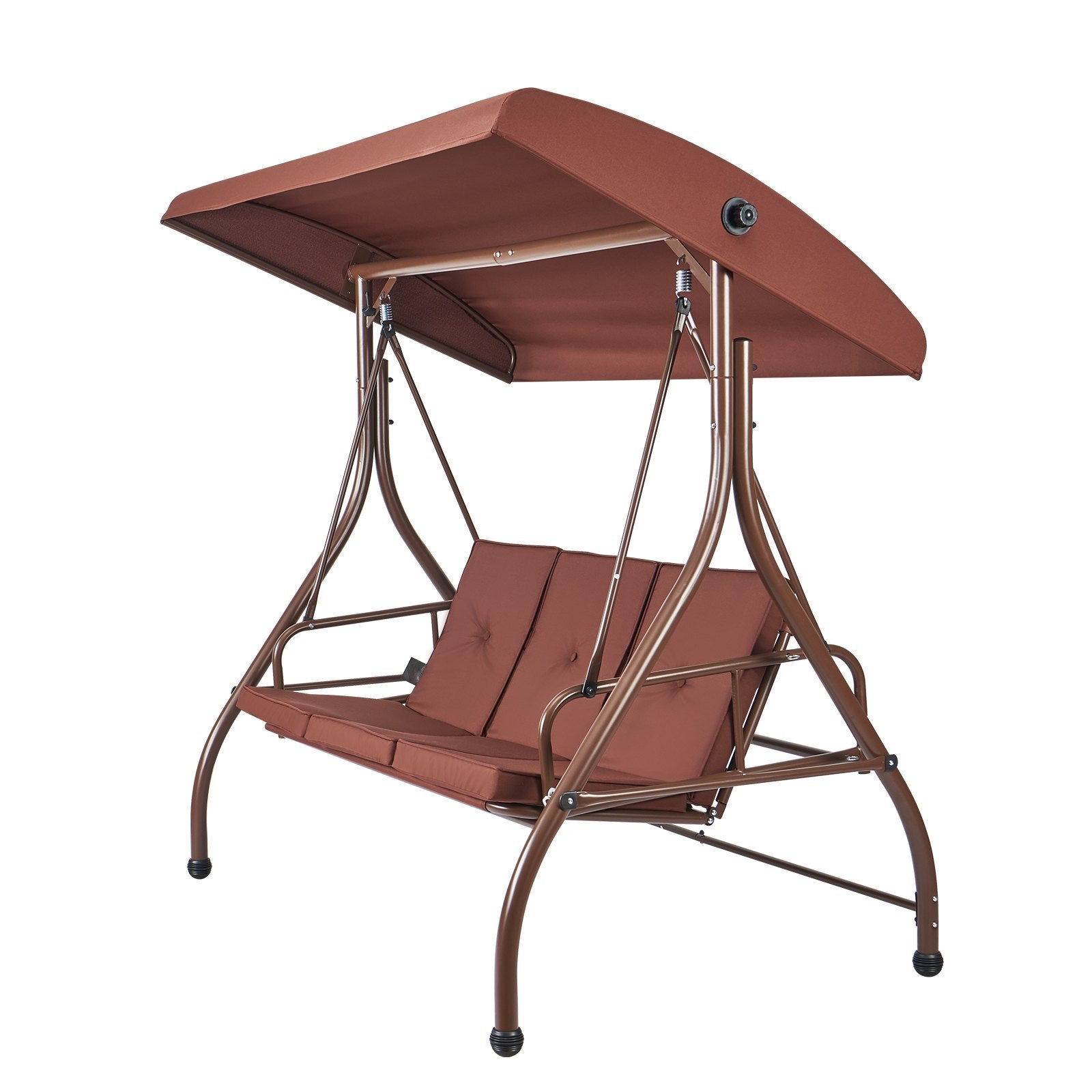 VEVOR 3-Seat Patio Swing Chair, Converting Canopy Swing, Outdoor Patio Porch with Adjustable Canopy, Removable Thick Cushion and Alloy Steel Frame, for Balcony, Backyard, Poolside, Brown 