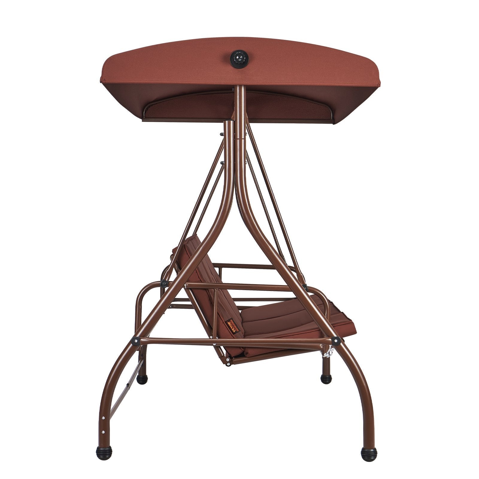 VEVOR 3-Seat Patio Swing Chair, Converting Canopy Swing, Outdoor Patio Porch with Adjustable Canopy, Removable Thick Cushion and Alloy Steel Frame, for Balcony, Backyard, Poolside, Brown 