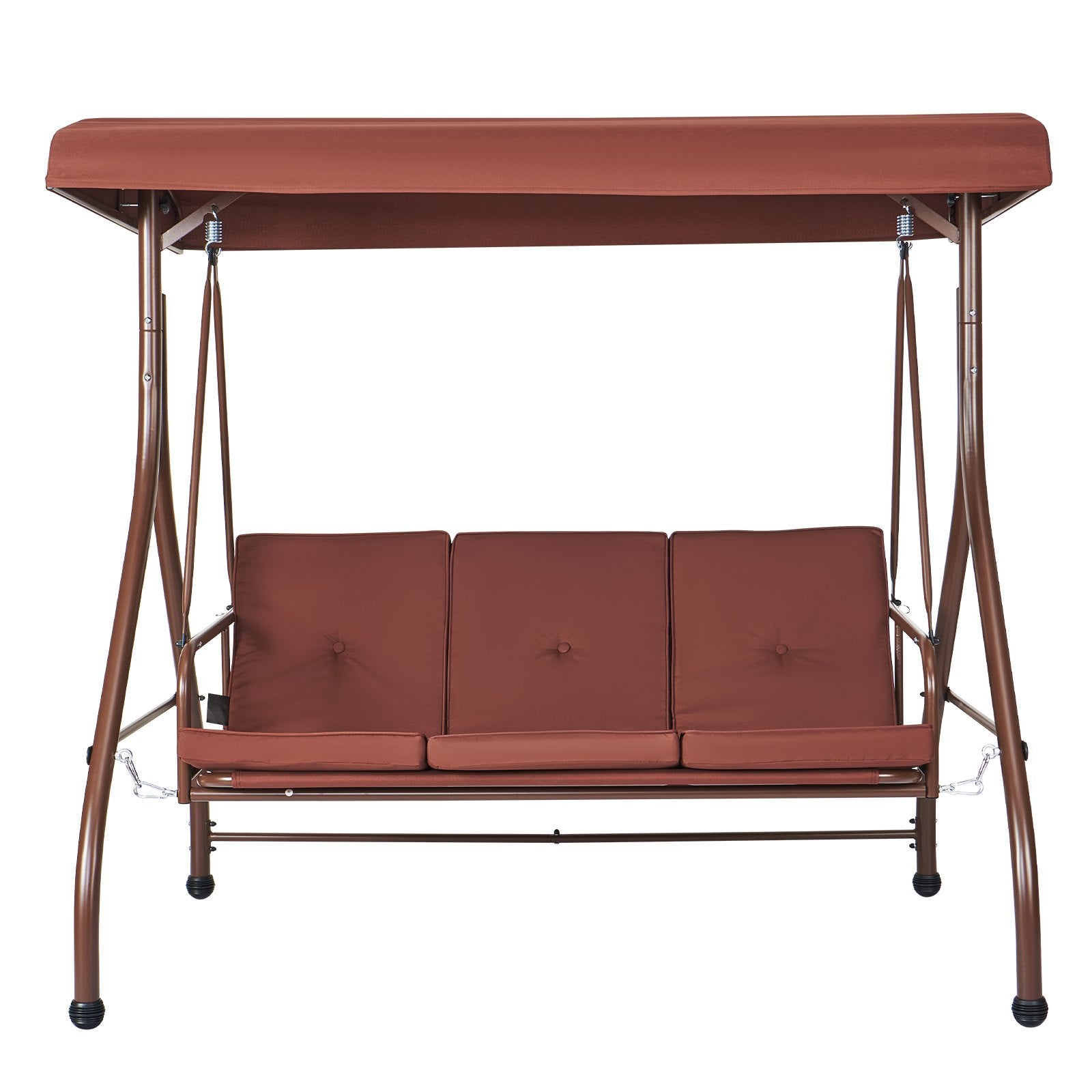 VEVOR 3-Seat Patio Swing Chair, Converting Canopy Swing, Outdoor Patio Porch with Adjustable Canopy, Removable Thick Cushion and Alloy Steel Frame, for Balcony, Backyard, Poolside, Brown 
