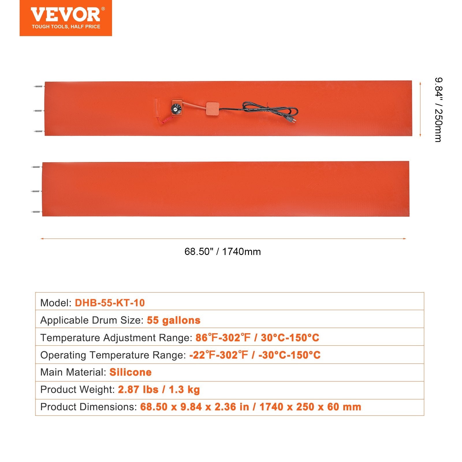 VEVOR 55 Gallon Metal Drum Heater 1200 Watt 10 inch Width, 86-302? Adjustable 