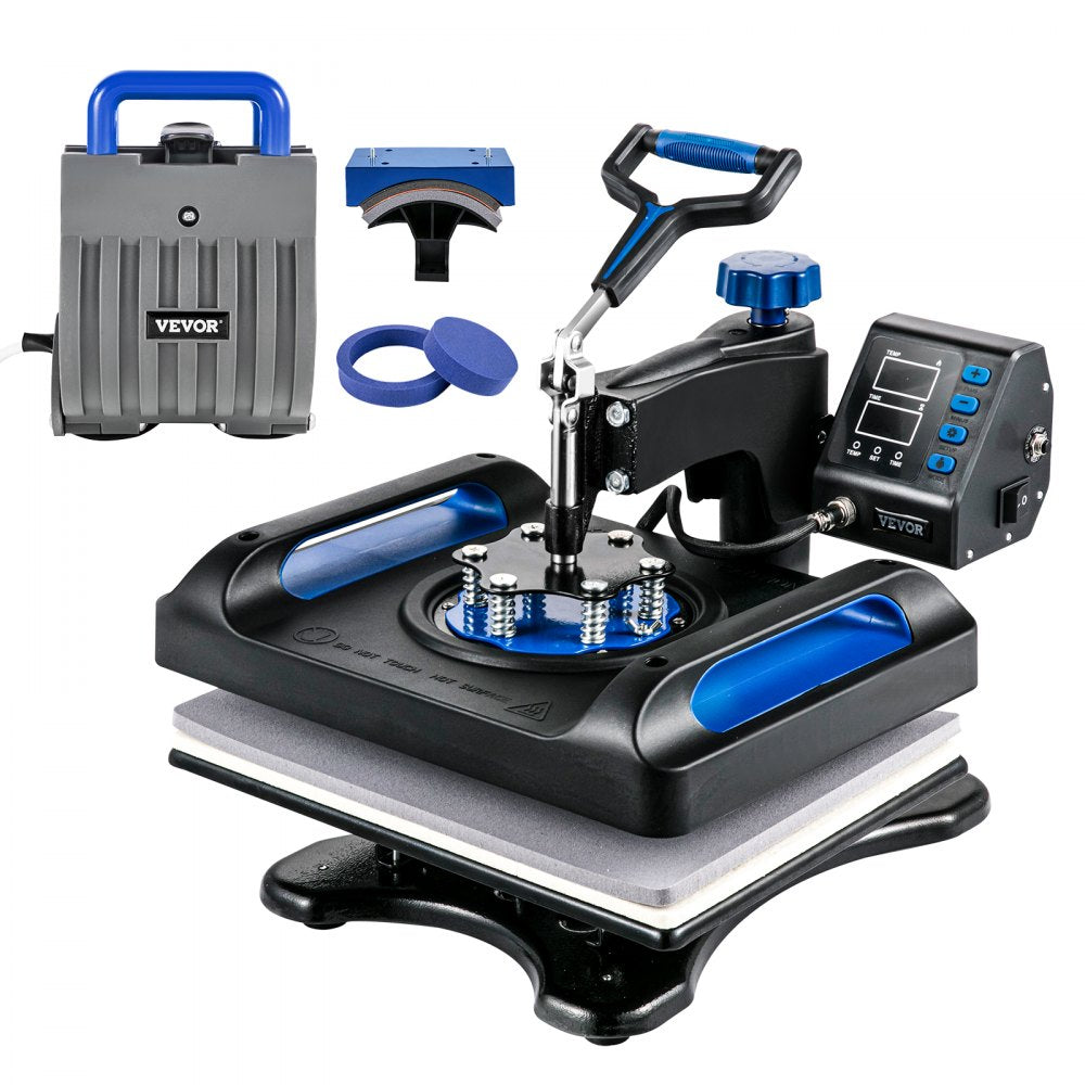 VEVOR Heat Press, 12 x 15inches 800W Heat Press Machine, Sublimation 5 in 1 Combo Sublimation Transfer, Dual Digital Heat Press Transfer, Vinyl Transfer Printer for T Shirts Mugs Caps Plates, Blue 