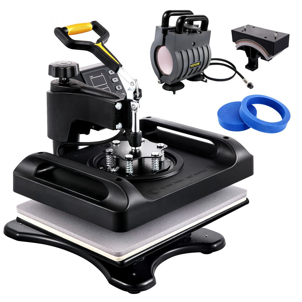 VEVOR Pro Heat Press Machine, 12 x 15 Inches, Fast Heating, 5 in 1 Combo 360 Swing Away Digital Sublimation T-Shirt Vinyl Transfer Printer with Anti-Scald Surface, Hat, Mug, Plate, ETL Listed, Black 