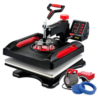 VEVOR Heat Press 15x15, Upgraded Heat Press Machine 5 in 1, Anti-Scald, Fast-Heating, Swing Away Digital Control Multifunction Heat Press for Sublimation Combo for T-Shirt Hat Cap Mug Plate, Red 