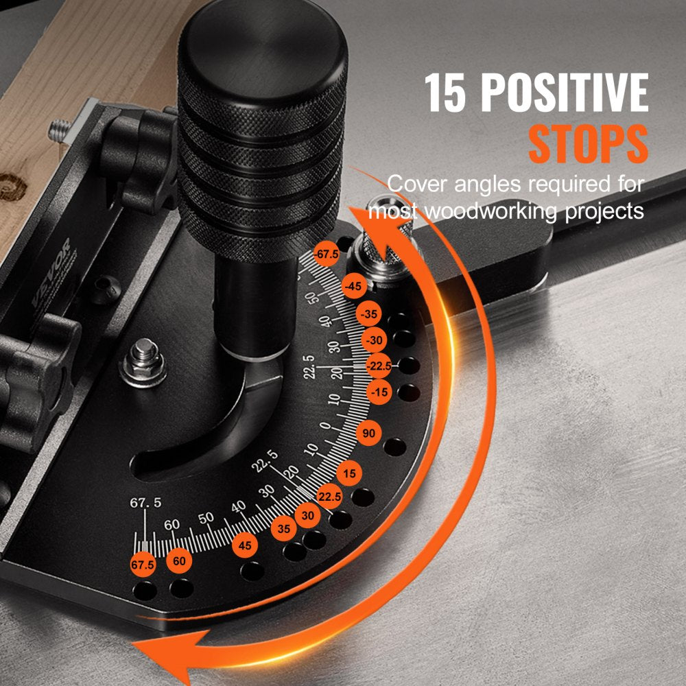 Precision Table Saw Miter Gauge with 18-Inch Grating, 15 Angle Stops & Adjustable Aluminum Alloy Head