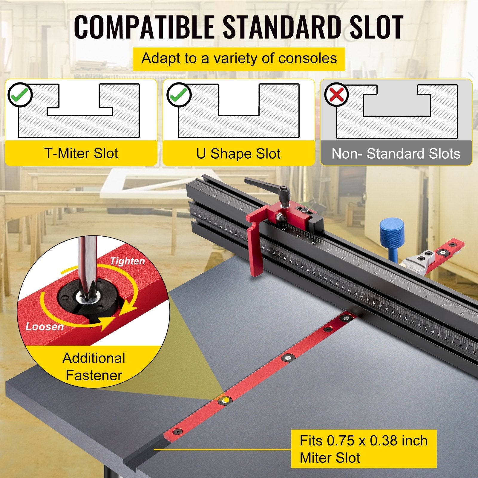 VEVOR Precision Miter Gauge, 18" Aluminum Table Saw Miter Gauge w/ 60 Degree Angled Ends for Max. Stock Support and a Repetitive Cut Flip Stop, Miter Saw Fence w/Laser Marking Scale 