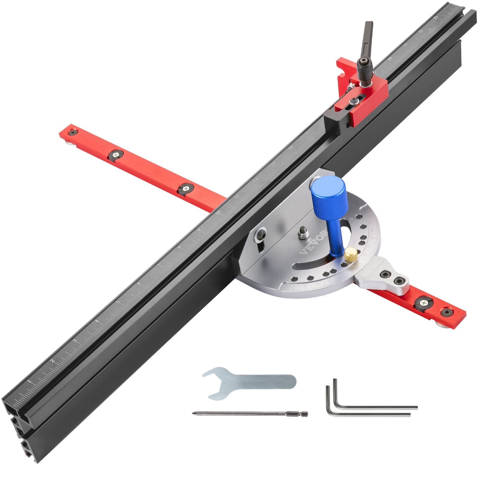 VEVOR Precision Miter Gauge, 18" Aluminum Table Saw Miter Gauge w/ 60 Degree Angled Ends for Max. Stock Support and a Repetitive Cut Flip Stop, Miter Saw Fence w/Laser Marking Scale 