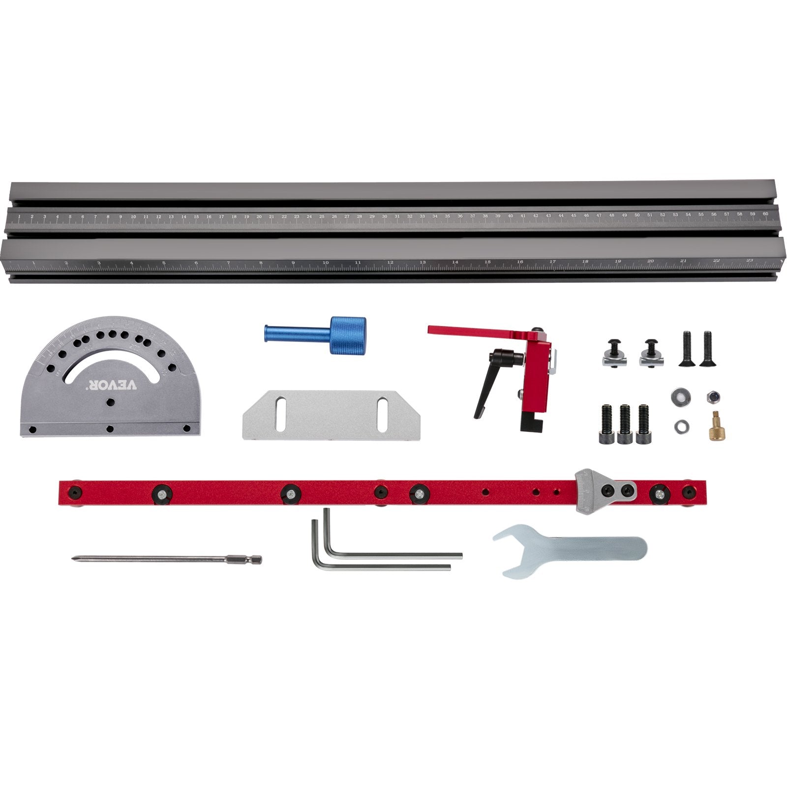 VEVOR Precision Miter Gauge, 18" Aluminum Table Saw Miter Gauge w/ 60 Degree Angled Ends for Max. Stock Support and a Repetitive Cut Flip Stop, Miter Saw Fence w/Laser Marking Scale 