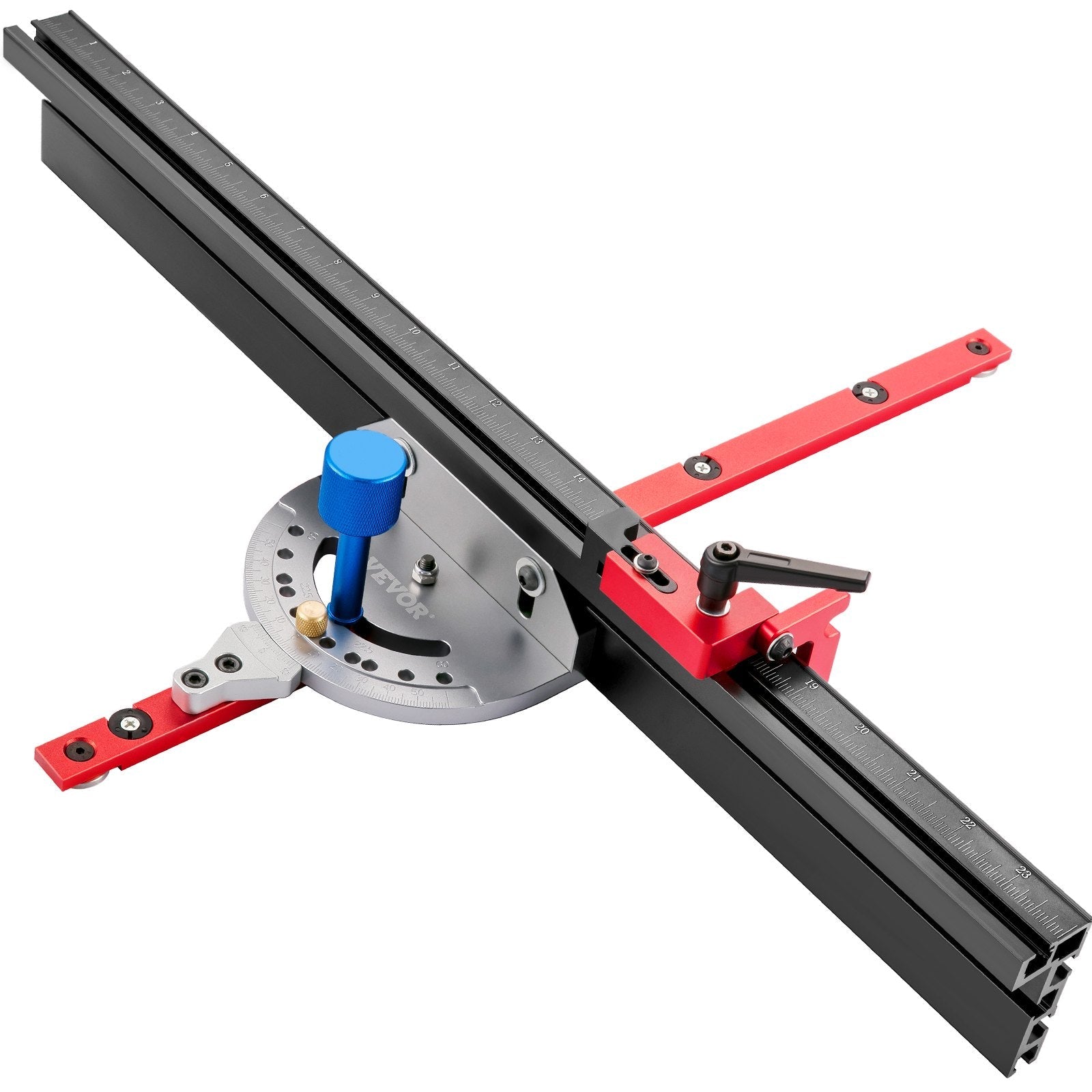 VEVOR Precision Miter Gauge, 18" Aluminum Table Saw Miter Gauge w/ 60 Degree Angled Ends for Max. Stock Support and a Repetitive Cut Flip Stop, Miter Saw Fence w/Laser Marking Scale 