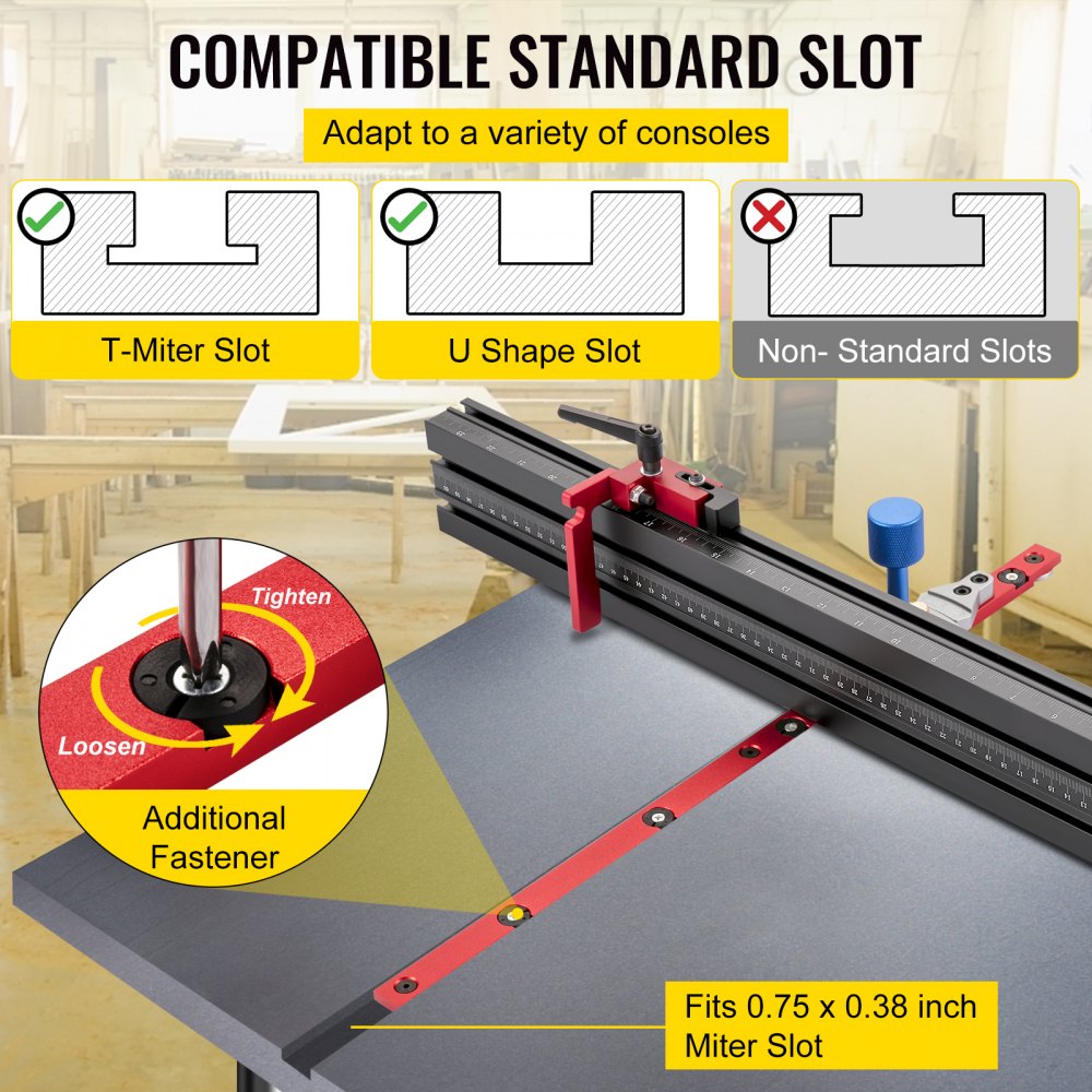 VEVOR Precision Miter Gauge, 24" Aluminum Table Saw Miter Gauge w/ 60 Degree Angled Ends for Max. Stock Support and a Repetitive Cut Flip Stop, Miter Saw Fence w/Laser Marking Scale 