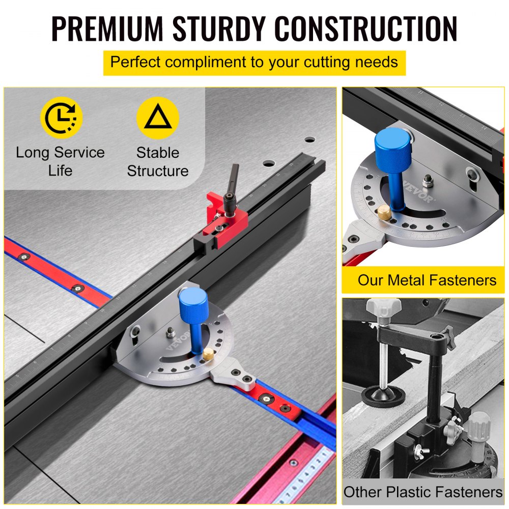VEVOR Precision Miter Gauge, 24" Aluminum Table Saw Miter Gauge w/ 60 Degree Angled Ends for Max. Stock Support and a Repetitive Cut Flip Stop, Miter Saw Fence w/Laser Marking Scale 