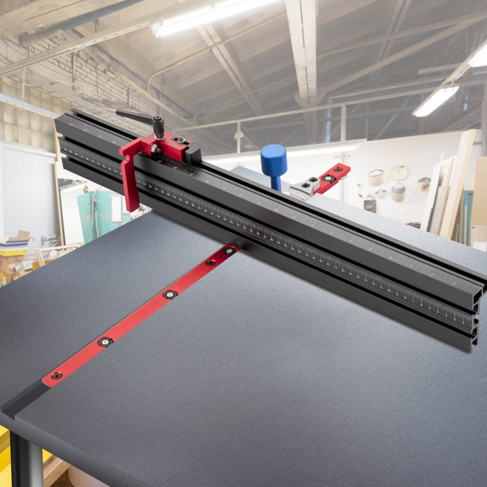 VEVOR Precision Miter Gauge, 24" Aluminum Table Saw Miter Gauge w/ 60 Degree Angled Ends for Max. Stock Support and a Repetitive Cut Flip Stop, Miter Saw Fence w/Laser Marking Scale 