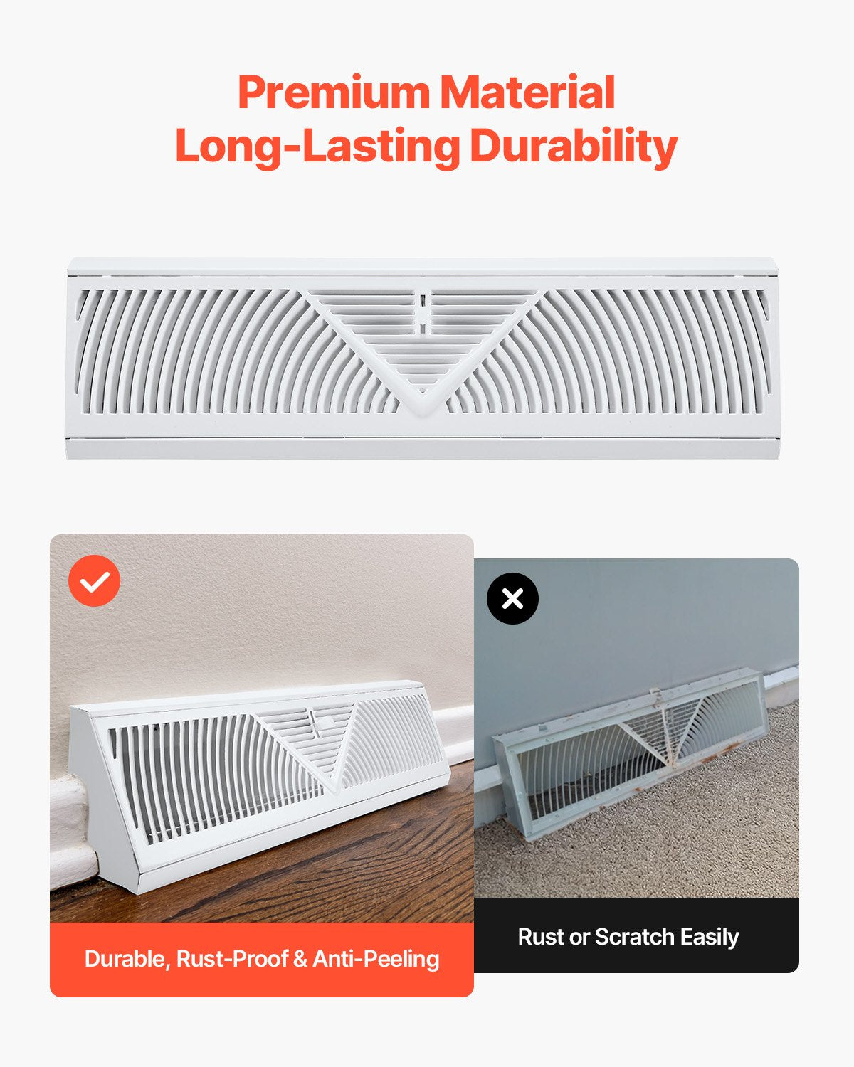 VEVOR Floor Registers 18-Inch 10-Pack Floor Vents for HVAC Baseboard Vents White 