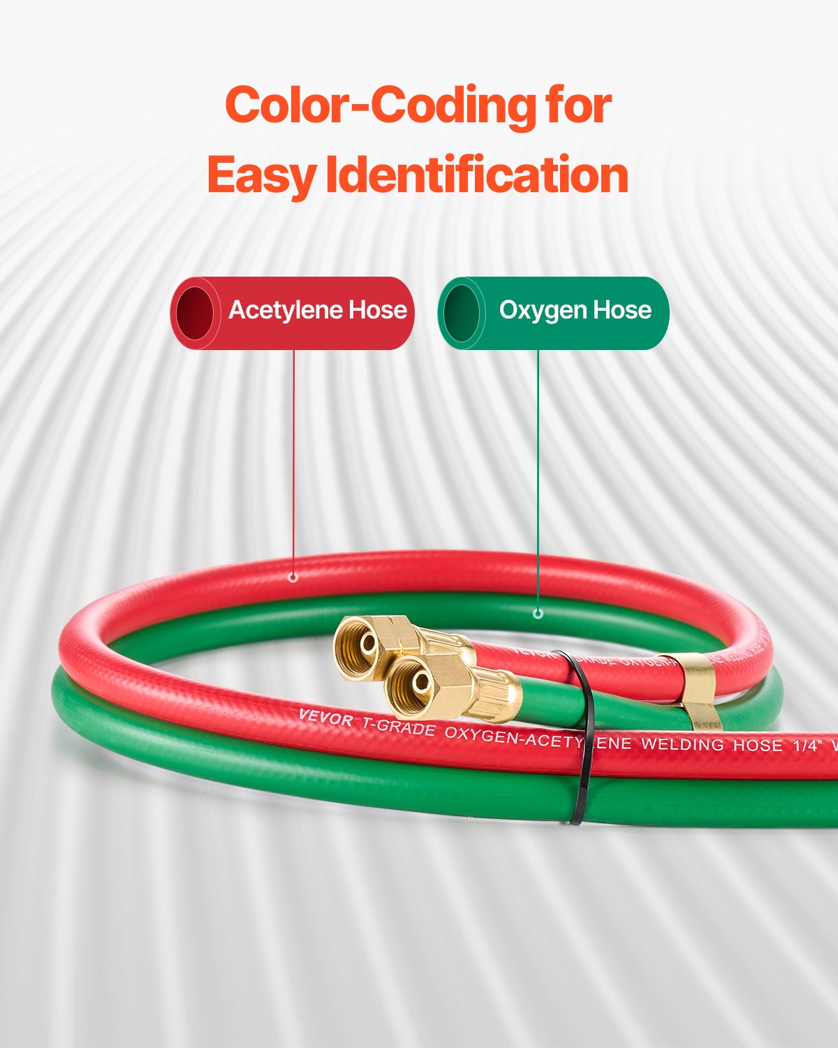 VEVOR Oxygen Acetylene Hose 1/4-Inch x 15FT Oxy Acetylene Hose 300PSI T Grade 