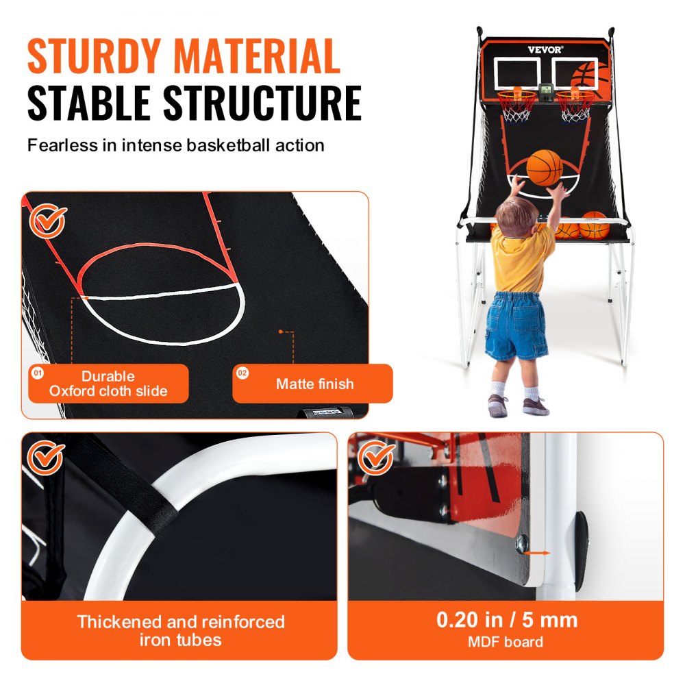 VEVOR Foldable Basketball Arcade Game, 2 Player Indoor Basketball Game, Home Dual Shot Sport with 4 Balls, 8 Game Modes, LCD Electronic Scoreboard, and Inflation Pump, for Kids, Adults (Black & White) 