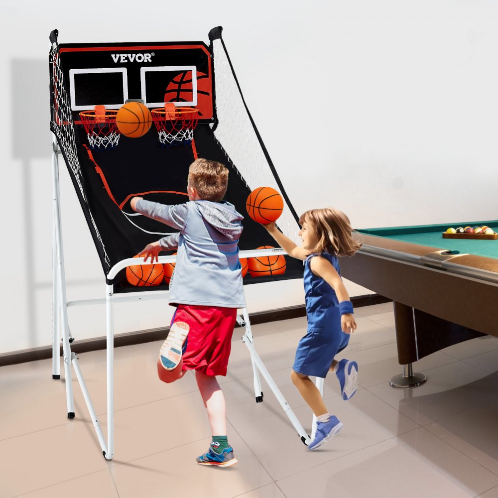 VEVOR Foldable Basketball Arcade Game, 2 Player Indoor Basketball Game, Home Dual Shot Sport with 4 Balls, 8 Game Modes, LCD Electronic Scoreboard, and Inflation Pump, for Kids, Adults (Black & White) 