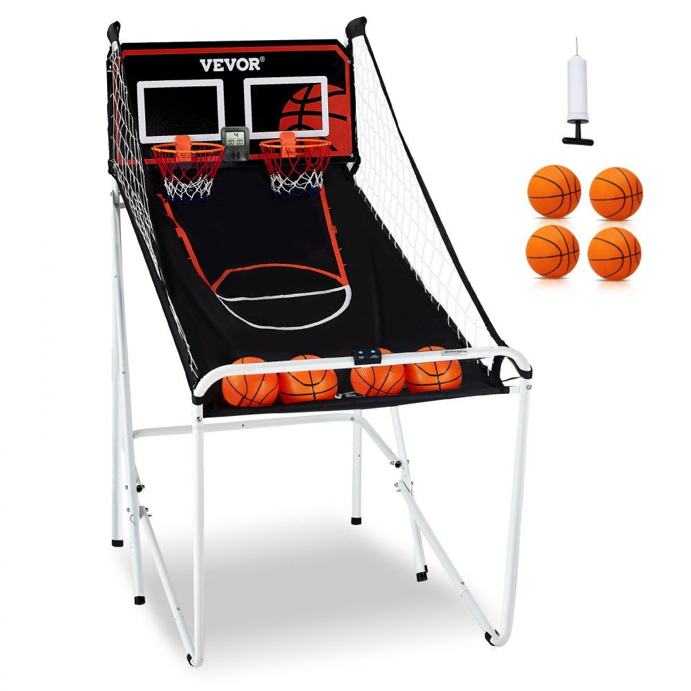 VEVOR Foldable Basketball Arcade Game, 2 Player Indoor Basketball Game, Home Dual Shot Sport with 4 Balls, 8 Game Modes, LCD Electronic Scoreboard, and Inflation Pump, for Kids, Adults (Black & White) 