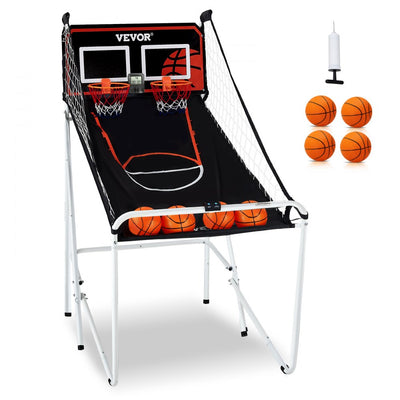 VEVOR Foldable Basketball Arcade Game, 2 Player Indoor Basketball Game, Home Dual Shot Sport with 4 Balls, 8 Game Modes, LCD Electronic Scoreboard, and Inflation Pump, for Kids, Adults (Black & White) 