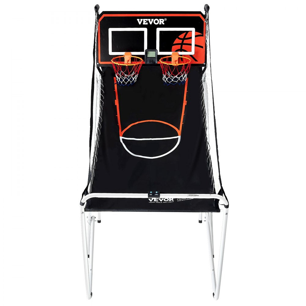 VEVOR Foldable Basketball Arcade Game, 2 Player Indoor Basketball Game, Home Dual Shot Sport with 4 Balls, 8 Game Modes, LCD Electronic Scoreboard, and Inflation Pump, for Kids, Adults (Black & White) 